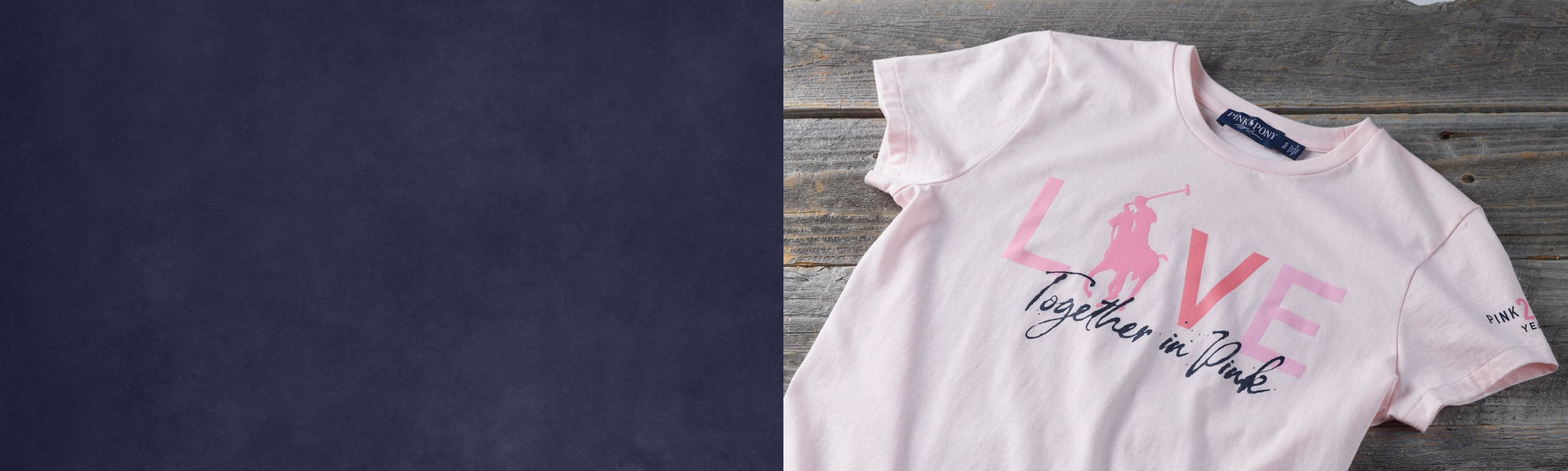 Woman in light pink "Live Love" Pink Pony graphic tee