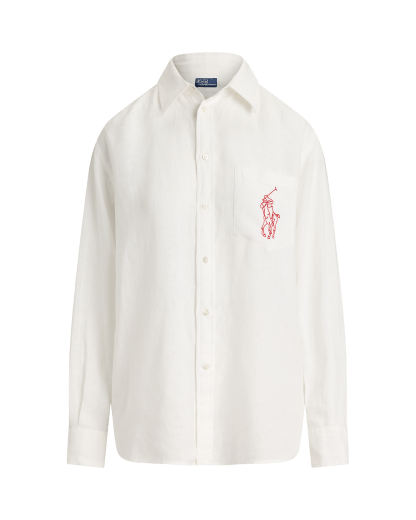Oversize-Fit Leinenhemd mit Big Pony