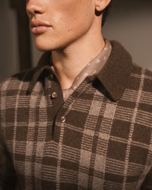 Karo-Kaschmirpullover mit Polokragen