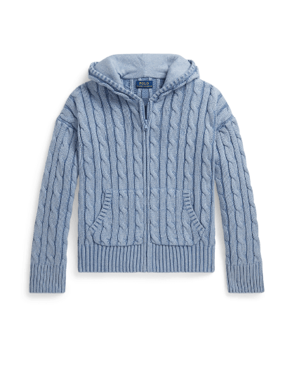 Baumwoll-Kapuzenjacke mit Zopfmuster