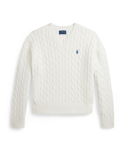 Zopfmusterpullover mit V-Ausschnitt