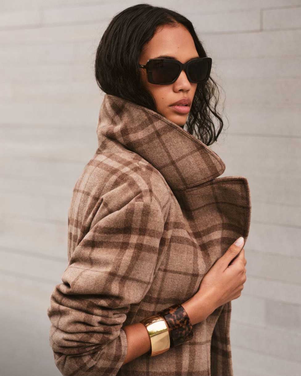 Karierter Twill-Mantel mit Bindegürtel