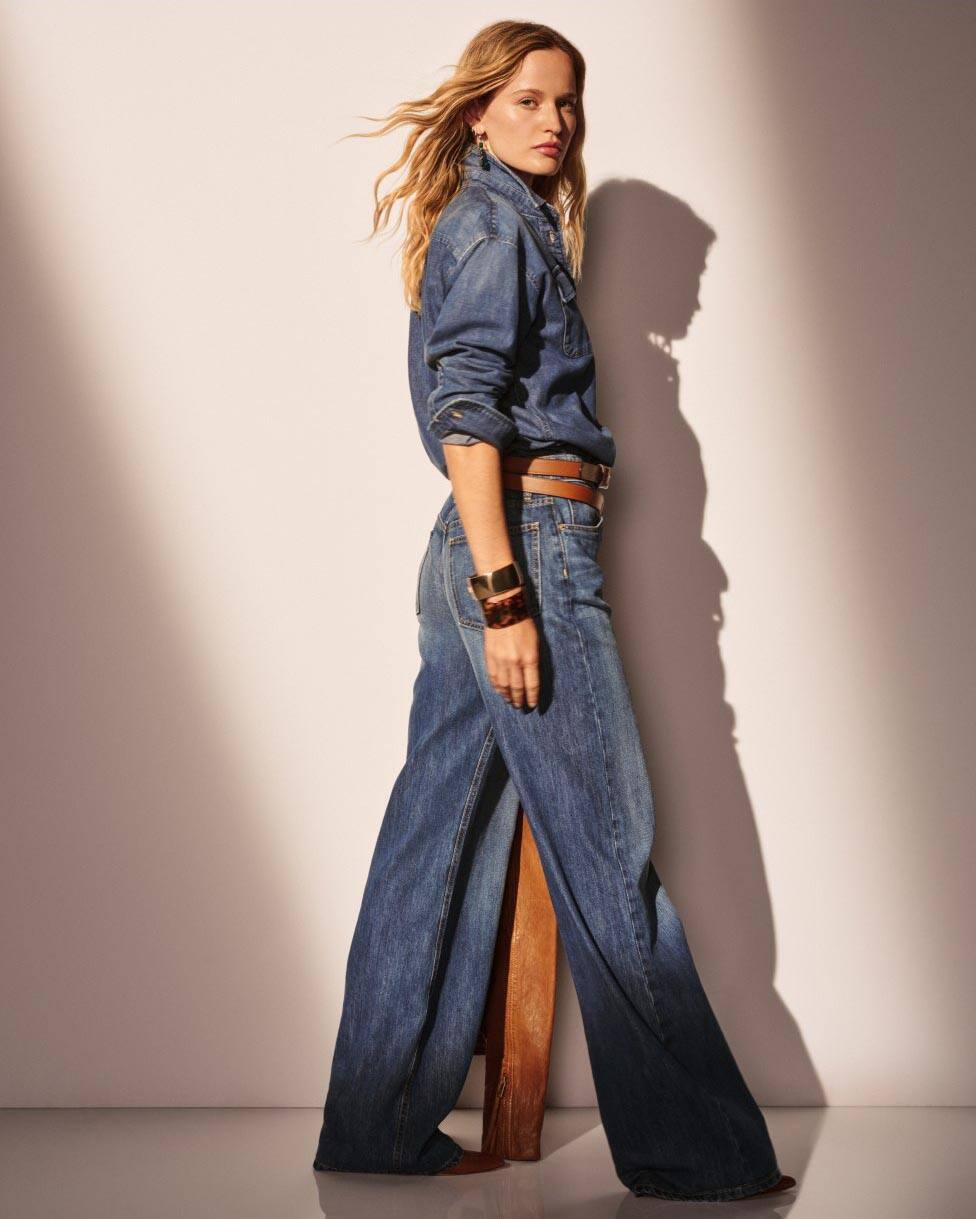 Jeans mit hoher Leibhöhe und weitem Bein