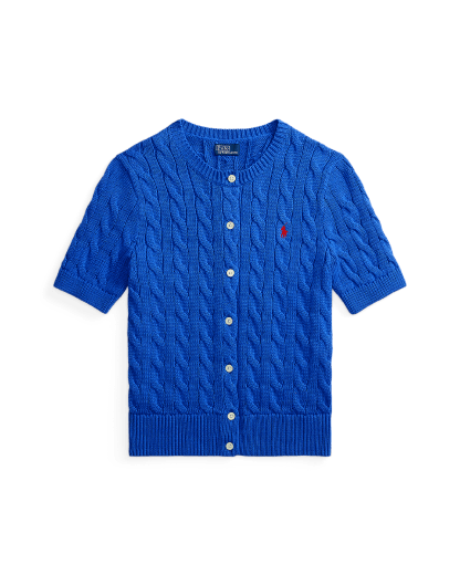 Kurzärmlige Strickjacke mit Zopfmuster