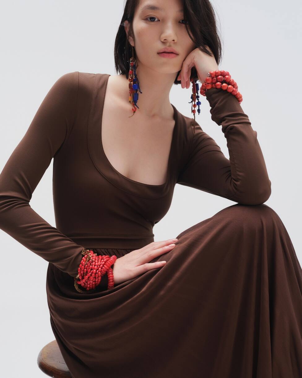 Jersey-Maxikleid mit Rückenbändern