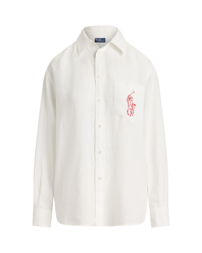 Oversize-Fit Leinenhemd mit Big Pony