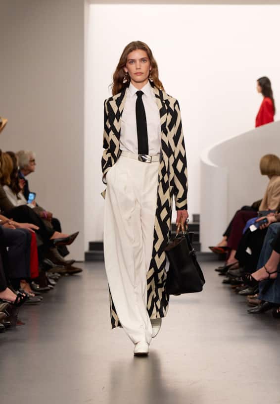 A look from Ralph Lauren’s Fall 2025 runway show shown on model.
