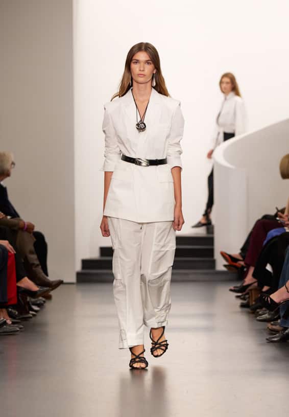 A look from Ralph Lauren’s Fall 2025 runway show shown on model.