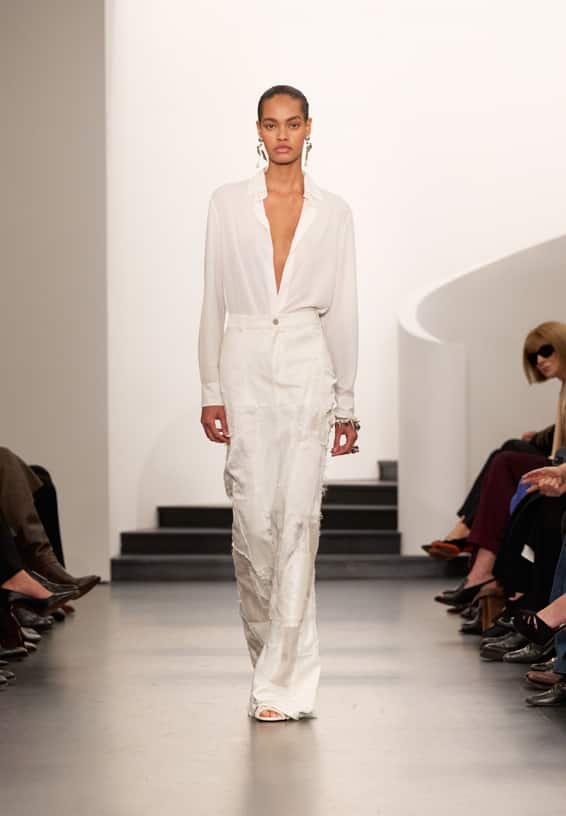 A look from Ralph Lauren’s Fall 2025 runway show shown on model.
