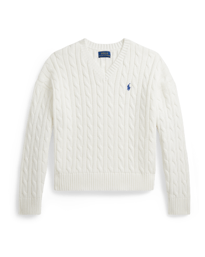 Zopfmusterpullover mit V-Ausschnitt