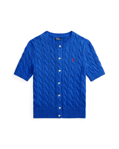 Kurzärmlige Strickjacke mit Zopfmuster