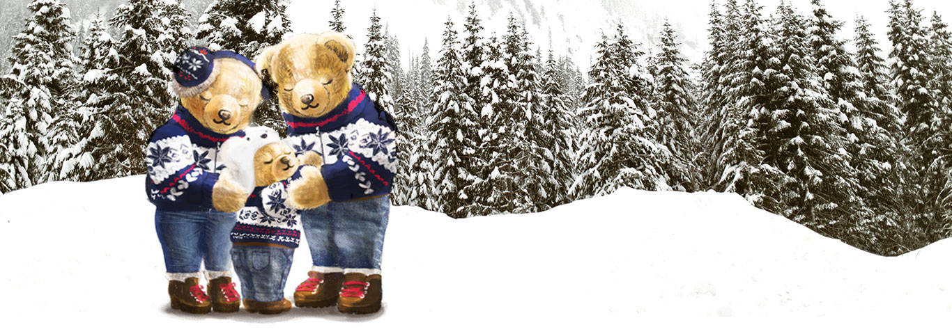 Drawing of Polo Bears in winter attire.