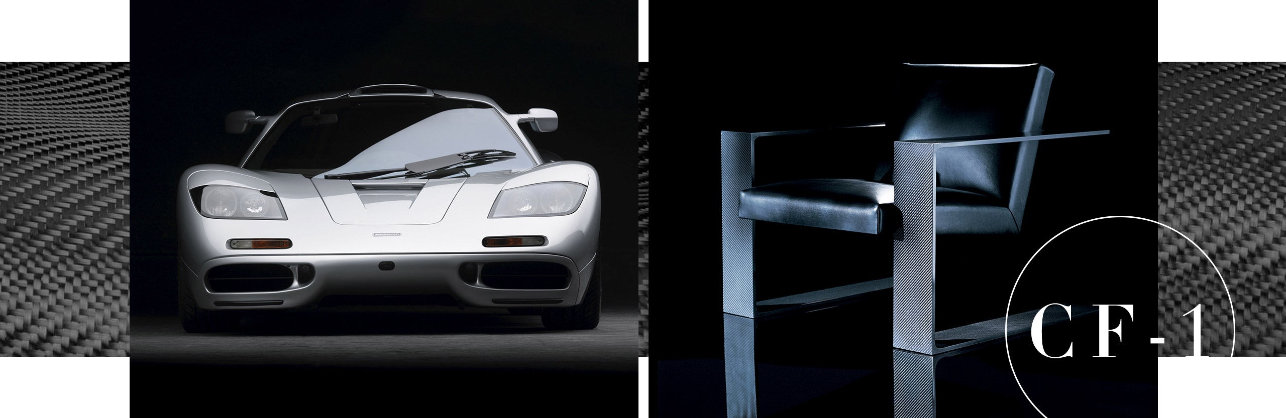 Die St&uuml;hle McLaren F1 und CF-1 von Ralph Lauren Home, die von der im Auto verwendeten innovativen Carbonfaserkonstruktion inspiriert wurden
