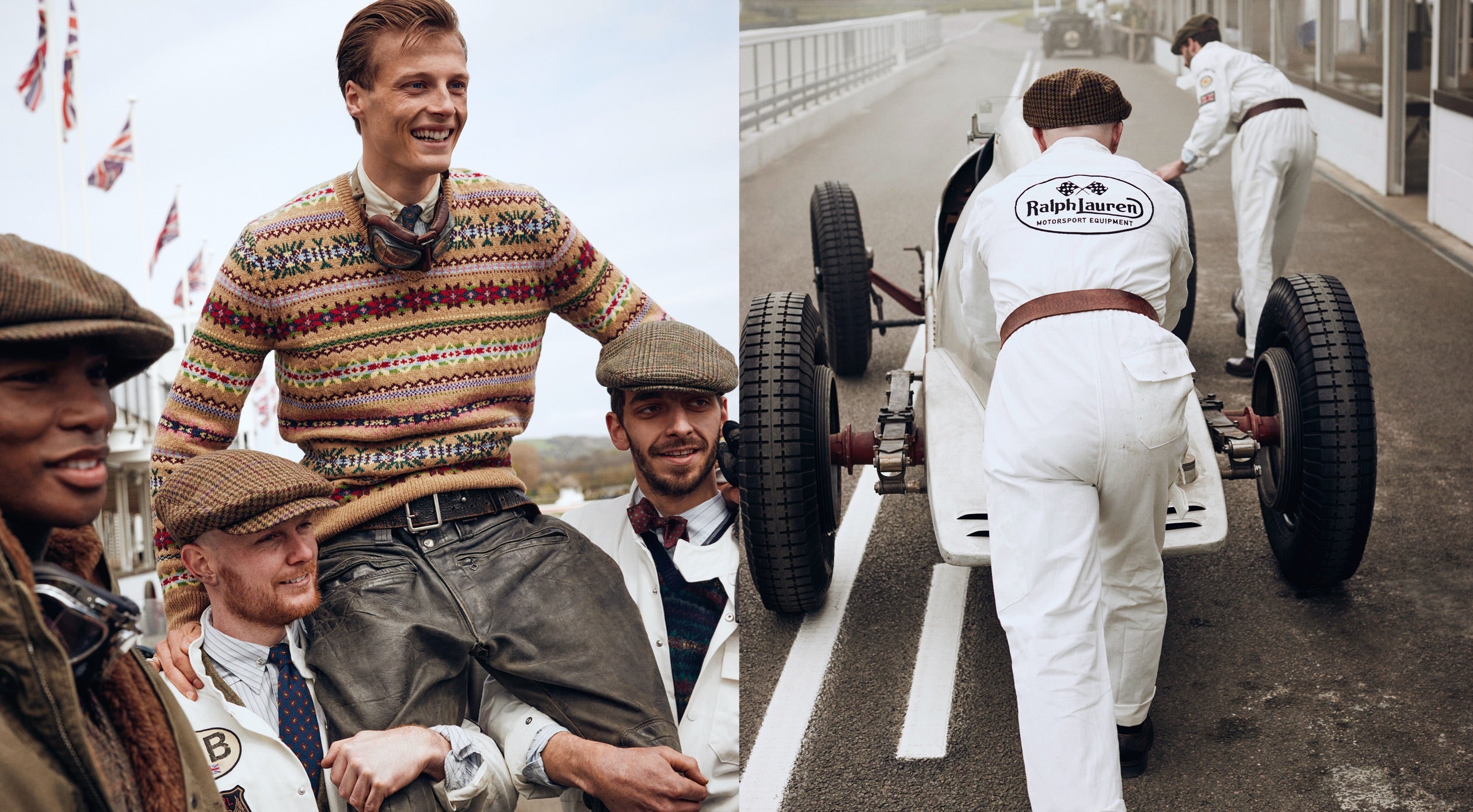 <strong>VOR ORT</strong><br/><span>Die von der goldenen &Auml;ra des Grand-Prix-Motorsports inspirierten Styles von Polo Originals f&uuml;r diese Saison wurden auf dem Goodwood Motor Circuit in West Sussex, der sich auf dem knapp 5,000 Hektar gro&szlig;en Goodwood-Anwesen befindet, fotografiert. Diese Rennstrecke ist f&uuml;r eine Reihe renommierter Motorsport-Events bekannt, wie das ber&uuml;hmte Festival of Speed and Revival</span> <br/><rlmag_link href="https://www.ralphlauren.de/de/search?cgid=brands-prl-tough-and-refined-cg"><button class="shop-collection">Shop the Story</button></rlmag_link>