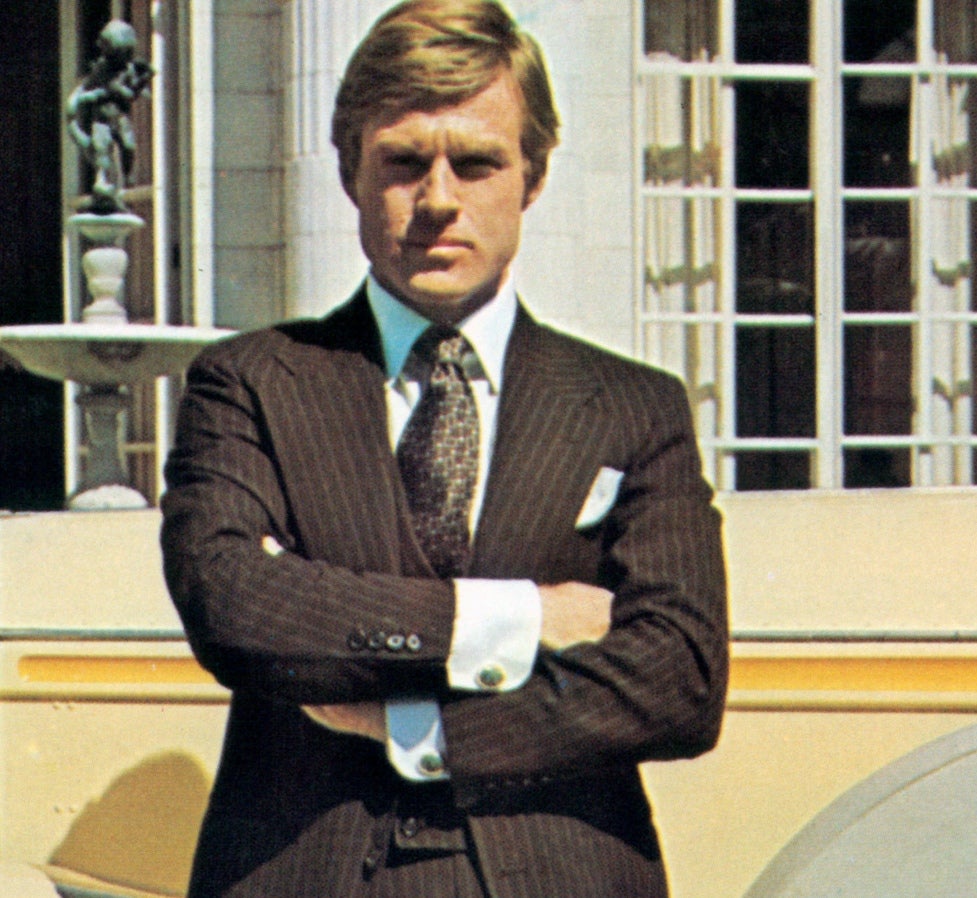 Robert Redford, in einem Anzug von Ralph Lauren, als Titelheld in <em>Der gro&szlig;e Gatsby</em> (1974)