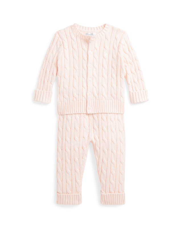 Cable-Knit Cotton Cardigan & Trouser Set