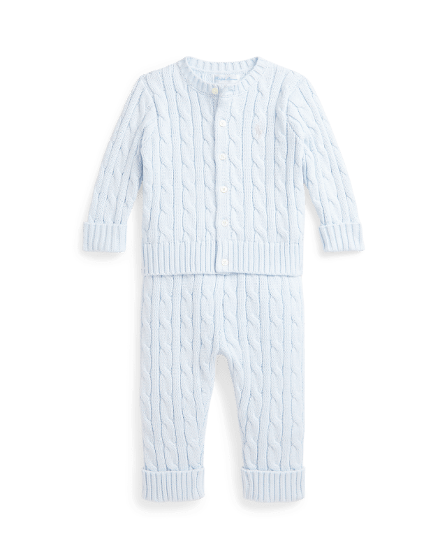 Cable-Knit Cotton Cardigan & Trouser Set