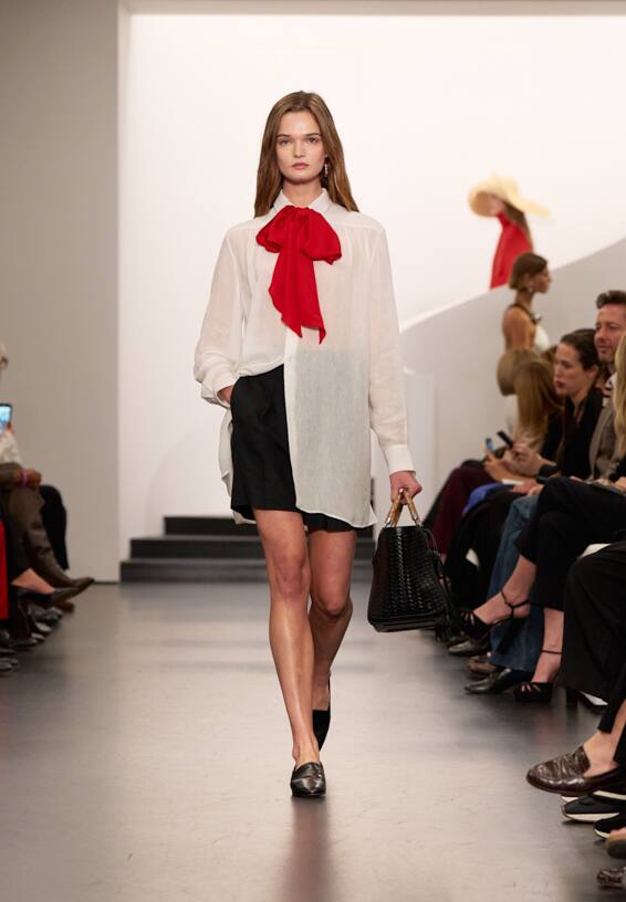 A look from Ralph Lauren’s Fall 2025 runway show shown on model.