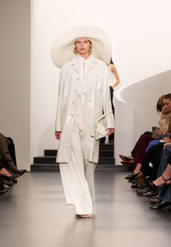 A look from Ralph Lauren’s Fall 2025 runway show shown on model.