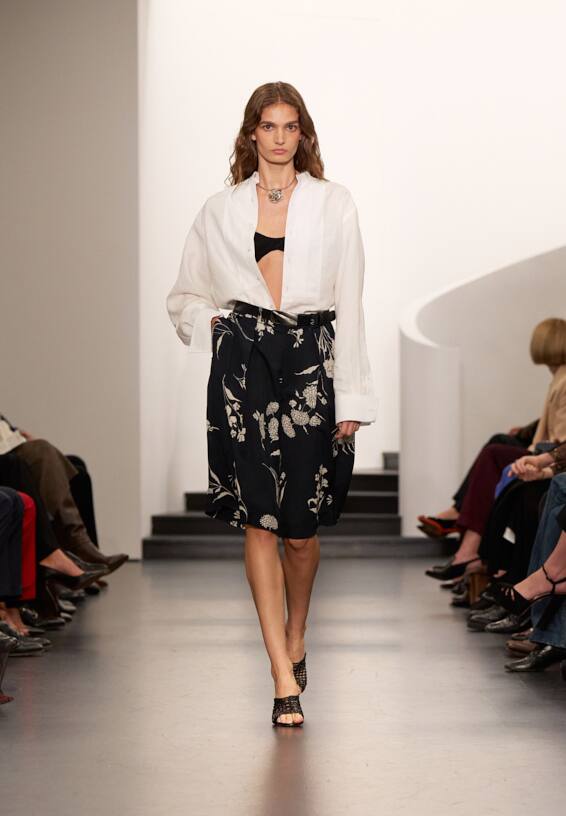 A look from Ralph Lauren’s Fall 2025 runway show shown on model.