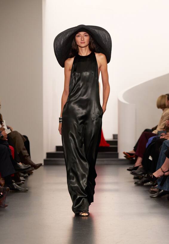 A look from Ralph Lauren’s Fall 2025 runway show shown on model.