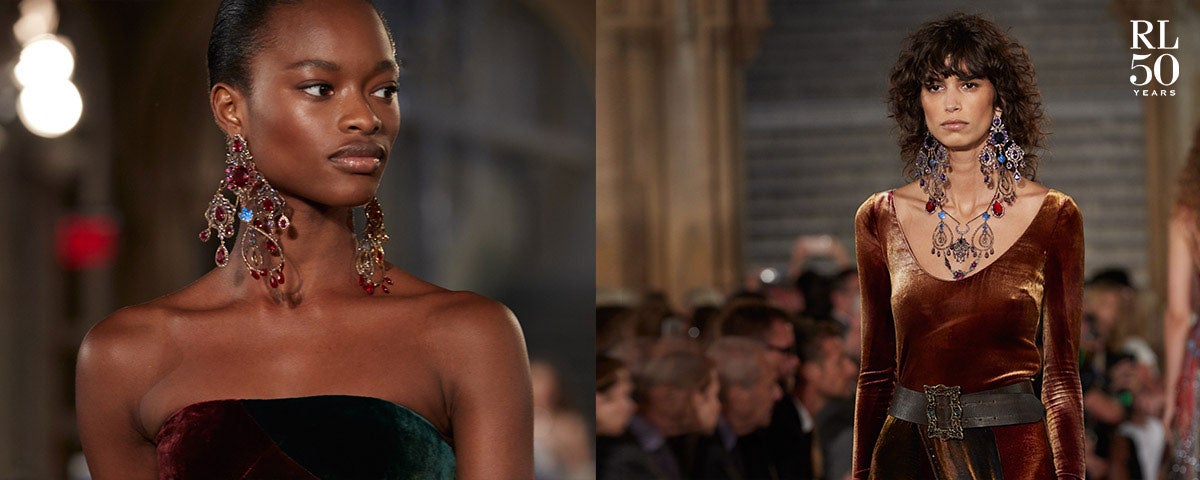 Models wear velvet looks from the 50th Anniversary Collection.